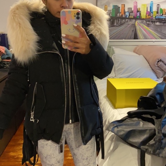 RUDSAK XS black winter coat with real white fur (removable) & attachable mittens - Picture 2 of 12